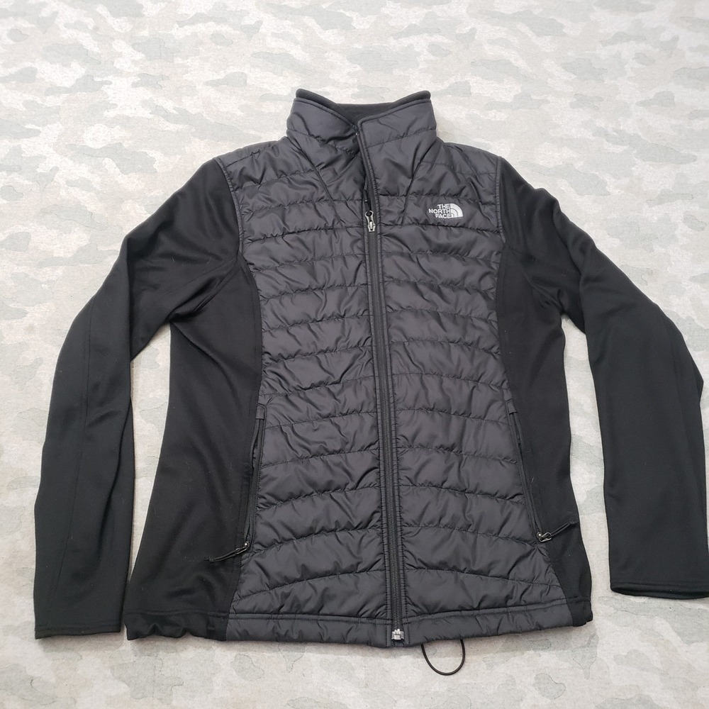 The North Face Hybrid Quilted Fleece Jacket Womens XL Black Full Zip Hiking